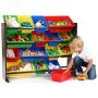 Tot Tutors Discover Collection Supersized Wood Toy Storage Organizer, Toddler, Espresso/Primary