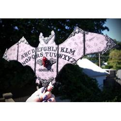 Gray and Black Ouija Spirit Board Red Resin Bat Skull Hand Made Wooden Bat Home Decor Wall Plaque Hanger