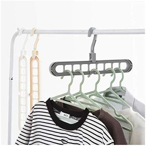 DNJKSA Multi-Function Folding Magic Nine-Hole Rotating Magic Clothes Hanger Wardrobe Drying Clothes Home Bedroom Storage Holder(5 Pieces/Lot)(Random Color)