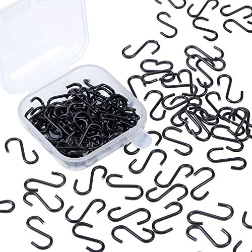 Senkary 100 Pieces 0.55 Inch Length Mini S Hooks Small S Hooks Connectors Metal S-Shaped Hangers for Crafts, Jewelry and Hanging (Black)