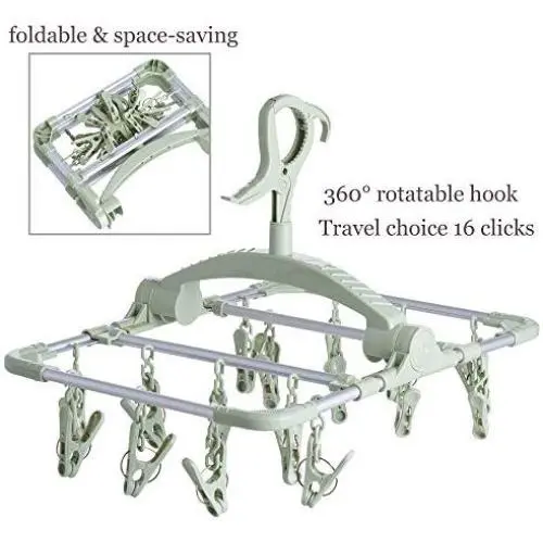 Foldable Clip and Drip Hanger, Socks Hanger Underwear Hanger with 16 Clothespins, Hanger for Drying Towels, Bras, Baby Clothes, Gloves, Collapsible Portable Plastic Laundry Sock Drying Hanger Foldable Clip and Drip Hanger, Socks Hanger Underwear Hanger with 16 Clothespins, Hanger for Drying Towels, Bras, Baby Clothes, Gloves, Collapsible Portable Plastic Laundry Sock Drying Hanger