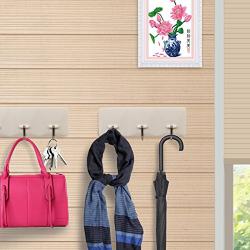 LANMOK 4 Pcs Self Adhesive Plastic Hook Rack Wall Mounted Hanger Bath Towel Holder with 3 Hooks Hat Bathrobe Coat Hooks for Bathroom Kitchen Lavatory