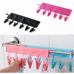 Symphony Clothes Hanger, Portable Travel Bathroom Folding Clothes Hanger with 6 Clips (Black RED)