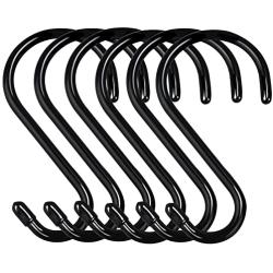 DINGEE 6 inch Large S Hooks Heavy Duty Non-Slip Vinyl Coated (6 Pack) Black Metal Steel S Hooks for Hanging Plants Closet Rod Jeans Plants Jewelry Kitchen Pot Pan Cups Towels Hats