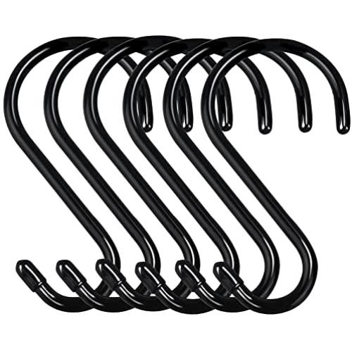 DINGEE 6 inch Large S Hooks Heavy Duty Non-Slip Vinyl Coated (6 Pack) Black Metal Steel S Hooks for Hanging Plants Closet Rod Jeans Plants Jewelry Kitchen Pot Pan Cups Towels Hats