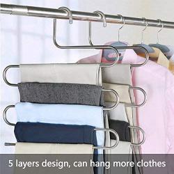 devesanter Pants Hangers S-Shape Trousers Hangers Stainless Steel Clothes Hangers Closet Space Saving for Pants Jeans Scarf Hanging Silver (4 Pack with 10 Clips)