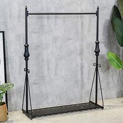 HANS CAO Vintage Metal Garment Display Stand, Floor-Standing Clothes Hanger with Storage, Home Clothes Storage Rack, Standing Display Rack for Retail Stores