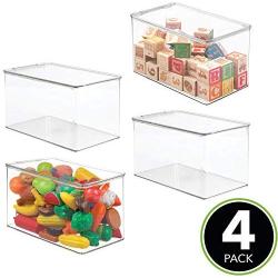 mDesign Stackable Closet Plastic Storage Bin Boxes with Lid - Container for Organizing Childs/Kids Toys, Action Figures, Crayons, Markers, Building Blocks, Puzzles, Crafts - 7" High, 4 Pack - Clear