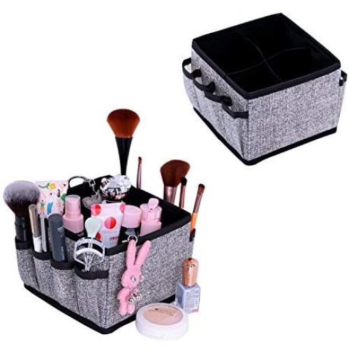 Onlyeasy Makeup Organizer Cosmetic Storage - Drawer Organisers Foldable Storage Bins for Cosmetics Creams Lotions Jewelry Any Accessories with 4 Cells 8 Pockets Set of 2 Black, 8MXAS4P2