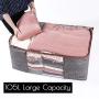 Waterproof Linen Fabric Clothes Storage Bag Organizer  with Reinforced Handle, Large Capacity Carrying Tote Bag with Sturdy Zipper for Moving, Comforter, Bedding, 3 Pack, Grey Under Bed Storage Bag