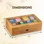 Bambusi Bamboo Tea Storage Boxes - Natural Wood Tea Chest Organizer with Small Drawer | Great Christmas Gift Idea