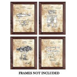 Original Flying Machines Drawings - Plane Hanger Wall Decor - Airport Office Artwork - Set of 4 8 x 10 Unframed Patent Prints - Gift for Pilots, Flight Attendants