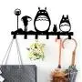 Animal Cat Girl Metal Wall Mounted Bag Hanger,6 Hooks Storage Rack Originality Clothing Hooks Sweet Black(Cute Totoro)