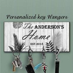 Beige-green tropical personalized Key Holder for wall,Custom monogram Key Hanger,Personalized Key rack, Housewarming Gift, Anniversary Gift, Last name key organizer,Family key hanger,Wedding gift