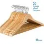 Zober Solid Wood Suit Hangers - 20 Pack - with Non Slip Bar and Precisely Cut Notches - 360 Degree Swivel Chrome Hook - Natural Finish Super Sturdy and Durable Wooden Hangers