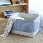 TheWarmHome Basket with Lids Storage Basket Dog Toy Basket Closet Basket Fabric Storage Basket Decorative Basket Rectangular Storage Bin Gift Basket Shoe Basket(Blue Strip,18.9L×15W×11.8H inch)