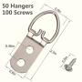 A+Selected 50 Pack D-Ring Hangers Set for Hanging Picture Frame, Picture Hanging Kits with Self Tapping Screws, 2-Holes Hanger for Heavy Duty Mounting