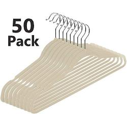 Clothes Hangers- Suit Dress Shirt Ivory Velvet Hangers Fashion Thin Non Slip Heavy Duty Clothes Velvet Hangers (Pack of 50)