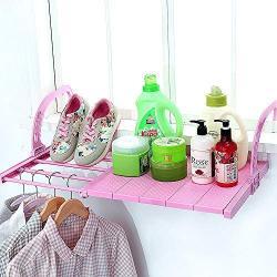 SHINGONE Expandable Clothes Drying Rack Radiator Airer for Laundry Bathroom Balcony Hanging Shelf Adjustable Storage Rack Portable Window Sill Rack Stainless Steel Clothes Hanger, Pink