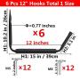 Garage Storage Jumbo Arm Hook Heavy Duty Wall Mount Organizer Utility Garden Hanger with EVA Protector (6 Pcs 12" J Hooks)