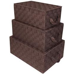 Sorbus Storage Boxes Woven Basket Bin Container Tote Cube Organizer Set Stackable Storage Basket Woven Strap Shelf Organizer Built-in Carry Handles (Woven Lid Baskets - Chocolate)