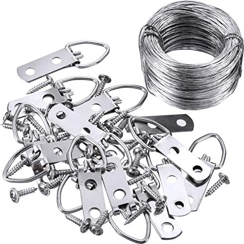 Jovitec Picture Hanging Kit 20 Pieces D-Ring Picture Hangers 2 Hole with 40 Pieces Screws, 100 Feet Picture Hanging Wire, Supports up to 30 lbs Jovitec Picture Hanging Kit 20 Pieces D-Ring Picture Hangers 2 Hole with 40 Pieces Screws, 100 Feet Picture Hanging Wire, Supports up to 30 lbs