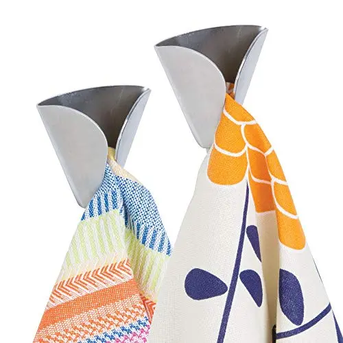 mDesign Decorative Metal Kitchen Self-Adhesive, Wall Mount Towel Hanger - Storage and Display Hook for Hand, Dish and Tea Towels - Stick on Inside or Outside of Doors - Unique Design, 2 Pack - Brushed mDesign Decorative Metal Kitchen Self-Adhesive, Wall Mount Towel Hanger - Storage and Display Hook for Hand, Dish and Tea Towels - Stick on Inside or Outside of Doors - Unique Design, 2 Pack - Brushed