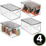 mDesign Plastic Stackable Kitchen Pantry Cabinet, Refrigerator, Freezer Food Storage Bin Boxes with Handles, Lid - Organizer for Fruit, Yogurt, Snacks, Pasta - 10" Long, 4 Pack - Clear/Smoke Gray