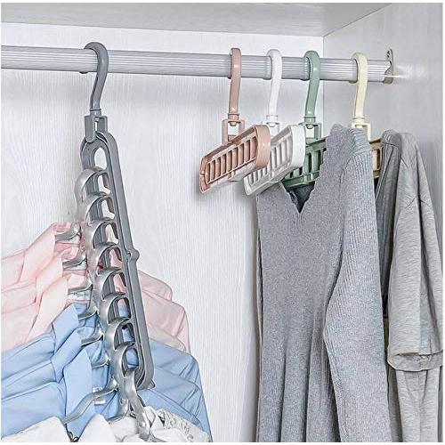 10pcs Creative 3D Space Saving Hanger Magic Clothes Hanger 9Hole Towel Hook Closet Organizer Storage Rack Color Random