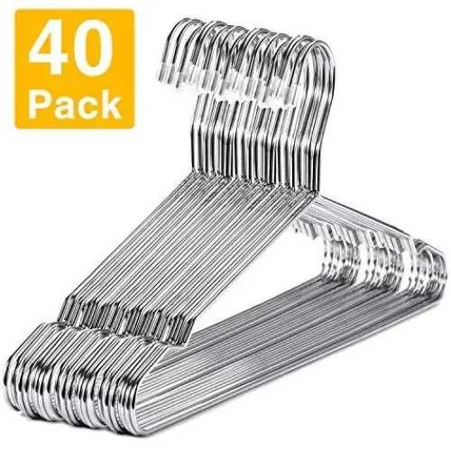 HOUSE DAY Metal Hangers Wire Hangers 40 Pack Stainless Steel Hangers Metal Coat Hangers 16.5 Inch Heavy Duty Hangers Metal