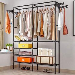 XIAOLONG Iron Simple Coat Rack Floor Black Hanger Modern Simple Clothes Rack Bedroom Living Room Mobile Floor Hanger