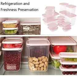 Nrpfell 17Pcs/Set Refrigerator Crisper Plastic Storage Boxes Food Container Microwavable Food Fresh Storage Boxes Sealed Crisper for Kitchen-Pink