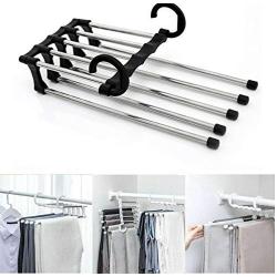 5pcs Random Color 5 in 1 Pant Rack Shelves Stainless Steel Clothes Hangers Multi-Functional Wardrobe Magic Hanger