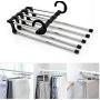 5pcs Random Color 5 in 1 Pant Rack Shelves Stainless Steel Clothes Hangers Multi-Functional Wardrobe Magic Hanger