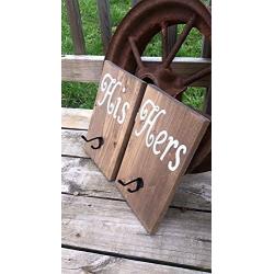 His and Hers Bathroom Towel Robe Hooks - Wood Wooden Sign - Stained Rustic Two Hook Hanger - Bath Room Shower - Wedding Gift - Bridal Shower