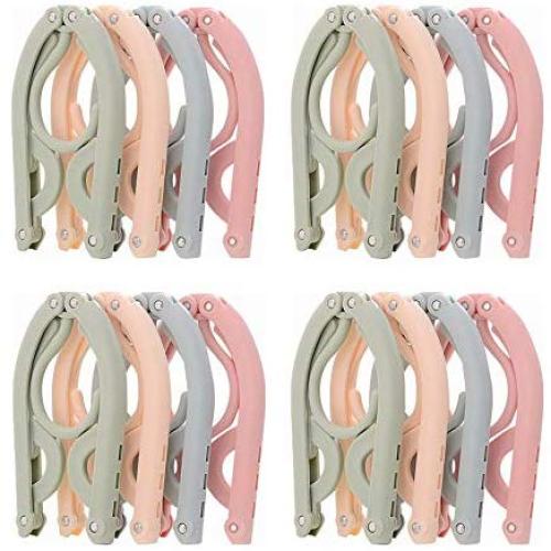 Wincspace 16 PCS Portable Folding Hanger Multifunction Magic Stretch Clothes Plastic Hangers Lightweight Clothes Drying Rack for Home and Travel (16)