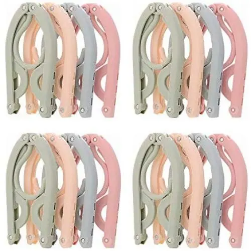 Wincspace 16 PCS Portable Folding Hanger Multifunction Magic Stretch Clothes Plastic Hangers Lightweight Clothes Drying Rack for Home and Travel (16)