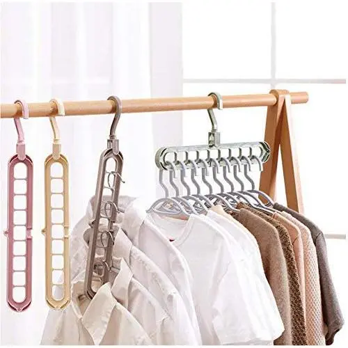 10PC Random Color Multi-Function Nine-Hole Hanger Space Saving Folding Magic Clothes Hanger Drying Closet Home Bedroom Holder Hanger Decoration