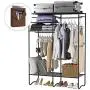 LANGRIA Extra-Large Heavy-Duty Zip Up Closet Shoe Organizer with Detachable Brown Cloth Cover Wardrobe Metal Storage Clothes Rack Armoire with 4 Shelves and 2 Hanging Rods Max Load 463 lbs.