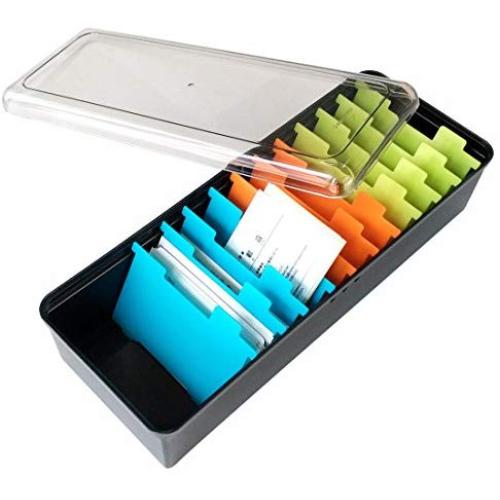 Business Card Holder Boxes Business Card File Card Storage Boxes Organizer, Large Capacity for 500 Cards, Index Card Storage Box, 11 Divider