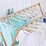 Ping Bu Qing Yun Drying Rack - Floor Folding Indoor Drying Rack Balcony Telescopic Clothes Pole Household Cool Hanger Universal Wheel + Cross bar Clothes Drying Rack (Color : Champagne Gold)
