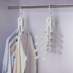 Lililililililili Magic Clothes Hanger, Plastic Collapsible Multi-Functional Clothes Rack Household Retractable Storage Hanging Clothes Rack-1 PC,White