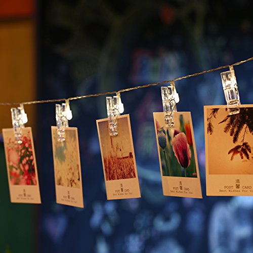 Glintee Photo Clip String Lights,20 LED Fairy String Lights with Clips for Hanging Photo, Cards, Bedroom Indoor Decor Party Wedding Decorations Battery Operated(Warm White)