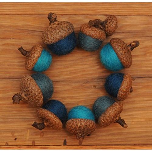 Blue Felted Acorn Ornaments, Set of 9, also available without hangers