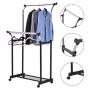 Rolling Clothes Hanger Shoe Rack Portable Double Rail Adjustable Garment Rack For good helper to organize your clothes and shoes.