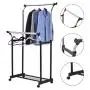 Rolling Clothes Hanger Shoe Rack Portable Double Rail Adjustable Garment Rack For good helper to organize your clothes and shoes. Rolling Clothes Hanger Shoe Rack Portable Double Rail Adjustable Garment Rack For good helper to organize your clothes and shoes.