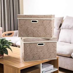 Prandom Large Stackable Storage Bins with Lids Fabric Decorative Storage Boxes Cubes Organizer Containers Baskets with Cover Handles Divider for Bedroom Closet Living Room 17.7x11.8x11.8 Inch 2 Pack