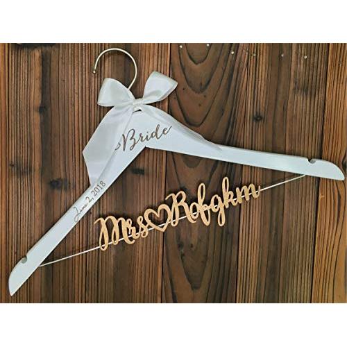 Personalized bridal gift, Rustic wood date and name lettering wedding dress hanger, bridesmaid dress hanger MG003