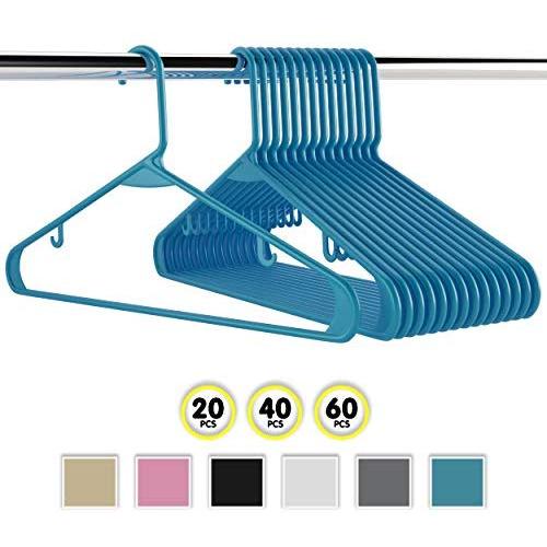 Neaterize Plastic Clothes Hangers| Heavy Duty Durable Coat and Clothes Hangers | Vibrant Colors Adult Hangers | Lightweight Space Saving Laundry Hangers | 20, 40, 60 Available (20 Pack - Blue)