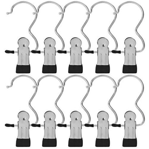BEWISHOME 24 PCS Laundry Hook Boot Hanging Hold Clips Portable Hanging Hooks Home Travel Hangers Clothing Clothes Pins, Chrome FYC03S
